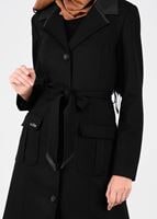 Tesettür giyim SİYAH BELİ KUŞAKLI KAŞE KABAN 9529 