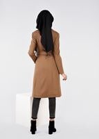 Tesettür giyim KAHVE BELİ KUŞAKLI KAŞE KABAN 9529 