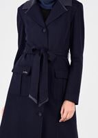 Tesettür giyim LACİVERT BELİ KUŞAKLI KAŞE KABAN 9529 