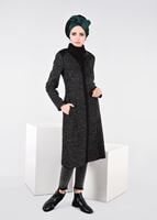Tesettür giyim GRİ FERMUARLI KEÇE KABAN 9531