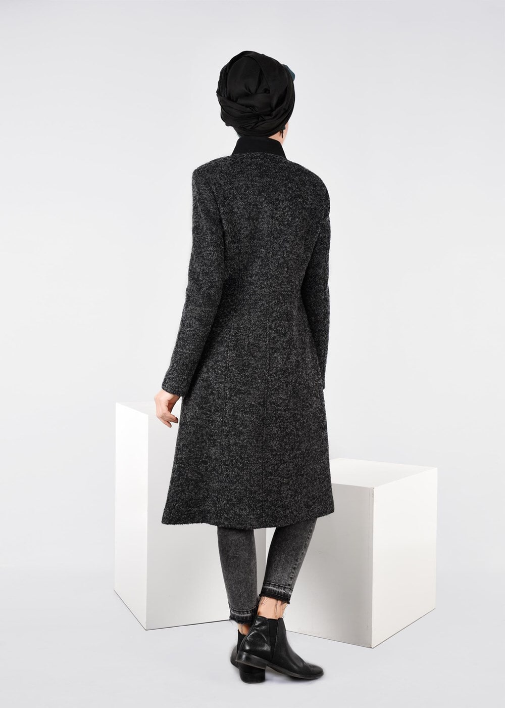 Tesettür giyim GRİ FERMUARLI KEÇE KABAN 9531