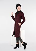 Tesettür giyim BORDO FERMUARLI KEÇE KABAN 9531