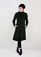 Tesettür giyim HAKİ FERMUARLI KEÇE KABAN 9531