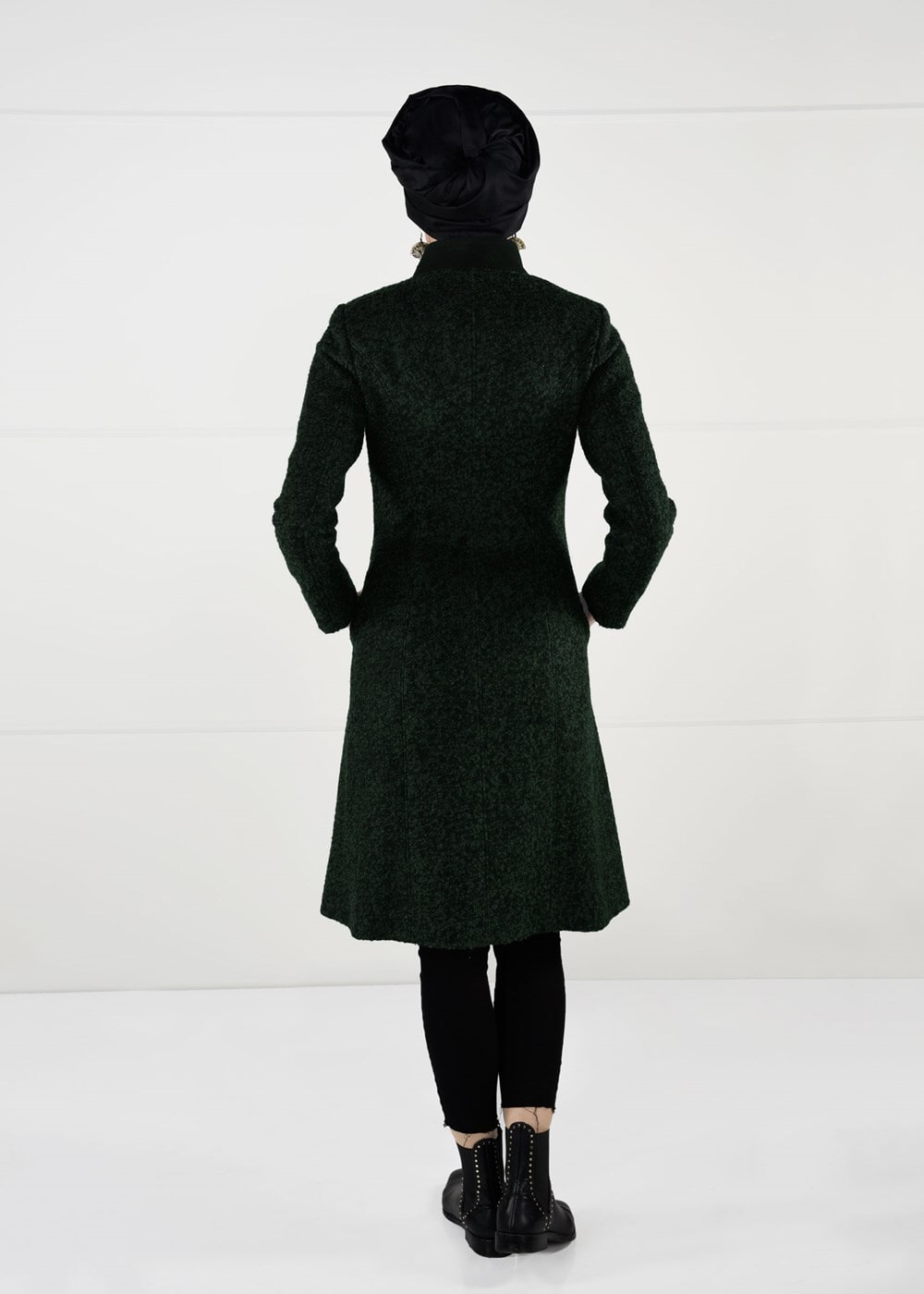 Tesettür giyim HAKİ FERMUARLI KEÇE KABAN 9531