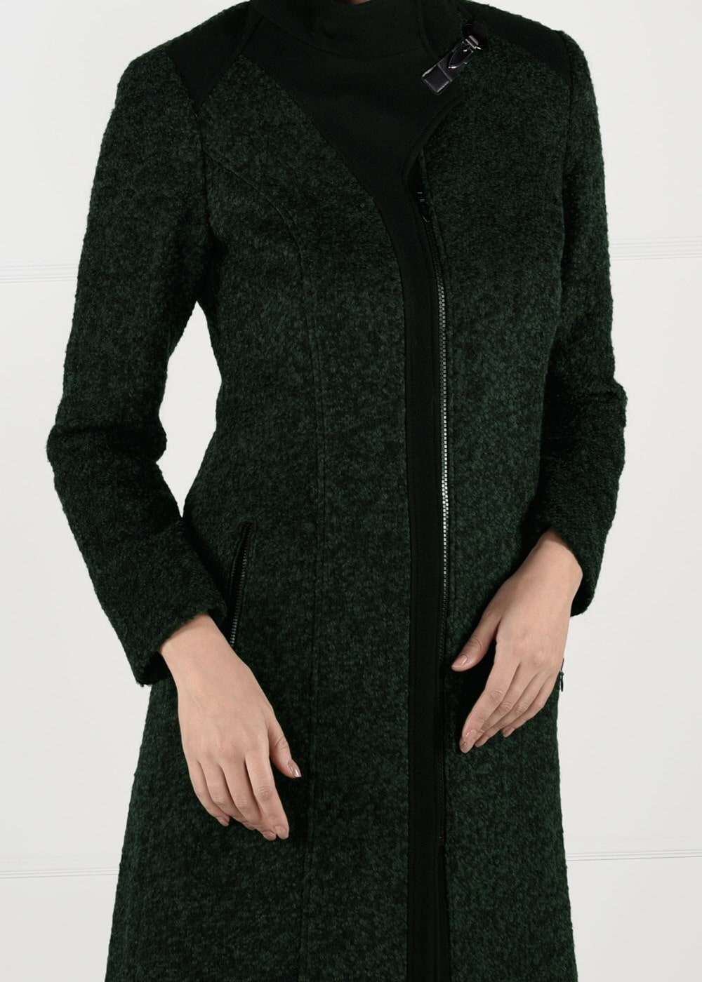 Tesettür giyim HAKİ FERMUARLI KEÇE KABAN 9531