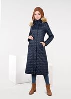 Tesettür giyim LACİVERT KAPÜŞONU PELUŞLU KABAN 9532