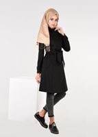 Tesettür giyim SİYAH BALIKÇI YAKA BELİ KUŞAKLI KABAN 9536 