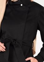 Tesettür giyim SİYAH BALIKÇI YAKA BELİ KUŞAKLI KABAN 9536 