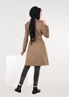 Tesettür giyim KAHVE BALIKÇI YAKA BELİ KUŞAKLI KABAN 9536 