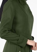 Tesettür giyim HAKİ BALIKÇI YAKA BELİ KUŞAKLI KABAN 9536 