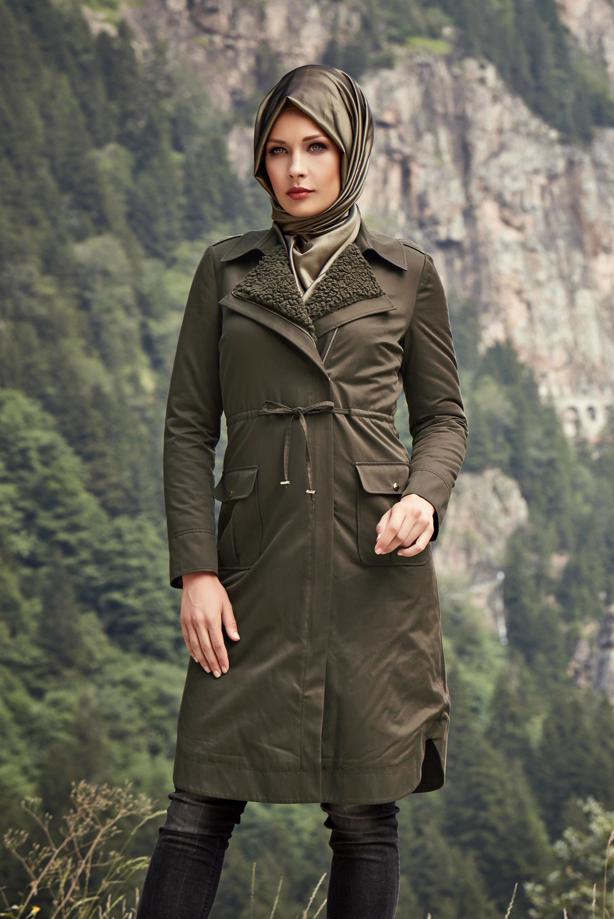 Vêtements hijab  SMOCKED-WAIST HOODED COAT WITH POCKETS 9541 - TRENDTESETTÜR