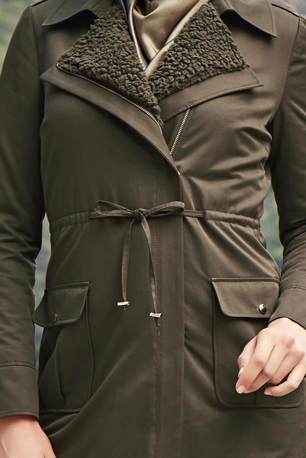 Vêtements hijab  SMOCKED-WAIST HOODED COAT WITH POCKETS 9541 - TRENDTESETTÜR