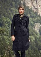 Tesettür giyim LACİVERT BELİ BÜZGÜLÜ CEPLİ KABAN 9541