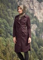 Tesettür giyim MÜRDÜM BELİ BÜZGÜLÜ CEPLİ KABAN 9541