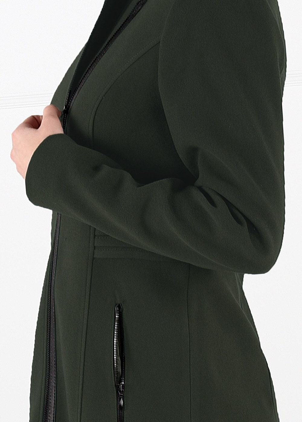 Tesettür giyim HAKİ FERMUARLI KAŞE KABAN 9548 