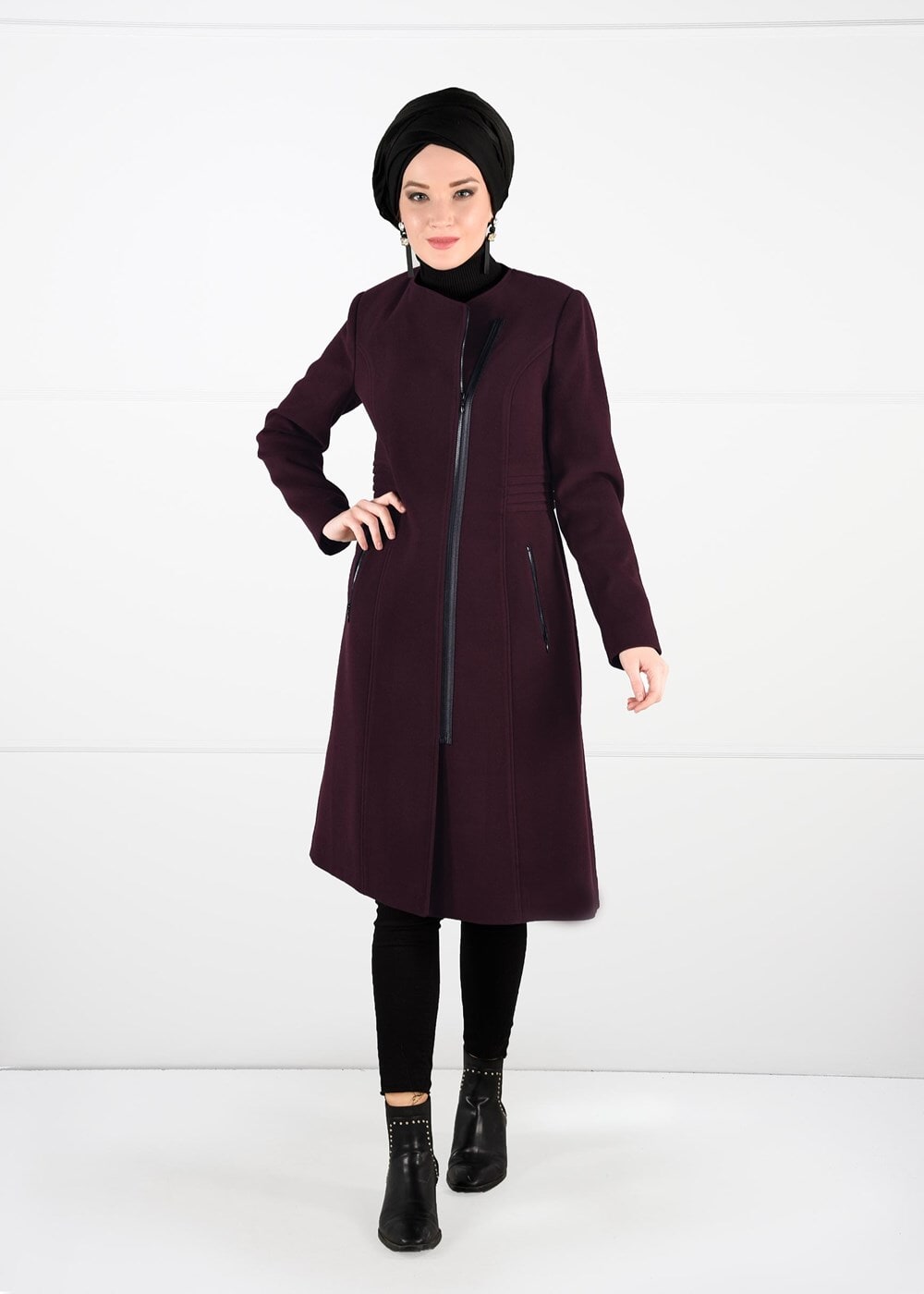 Tesettür giyim MÜRDÜM FERMUARLI KAŞE KABAN 9548 