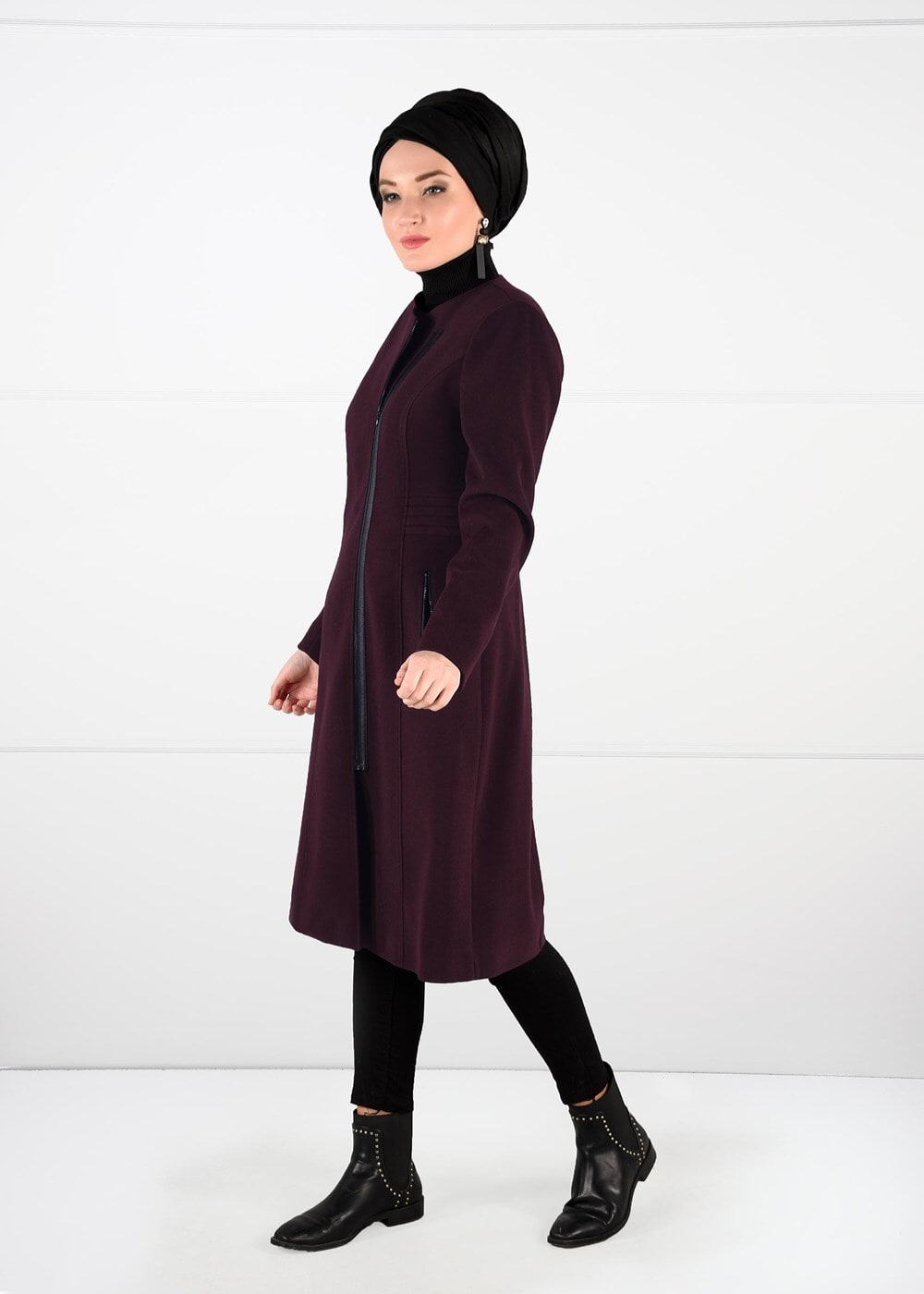 Tesettür giyim MÜRDÜM FERMUARLI KAŞE KABAN 9548 