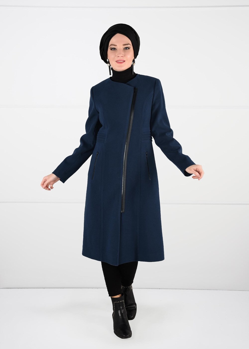 Tesettür giyim LACİVERT FERMUARLI KAŞE KABAN 9548 