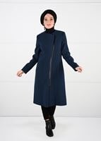 Tesettür giyim LACİVERT FERMUARLI KAŞE KABAN 9548 