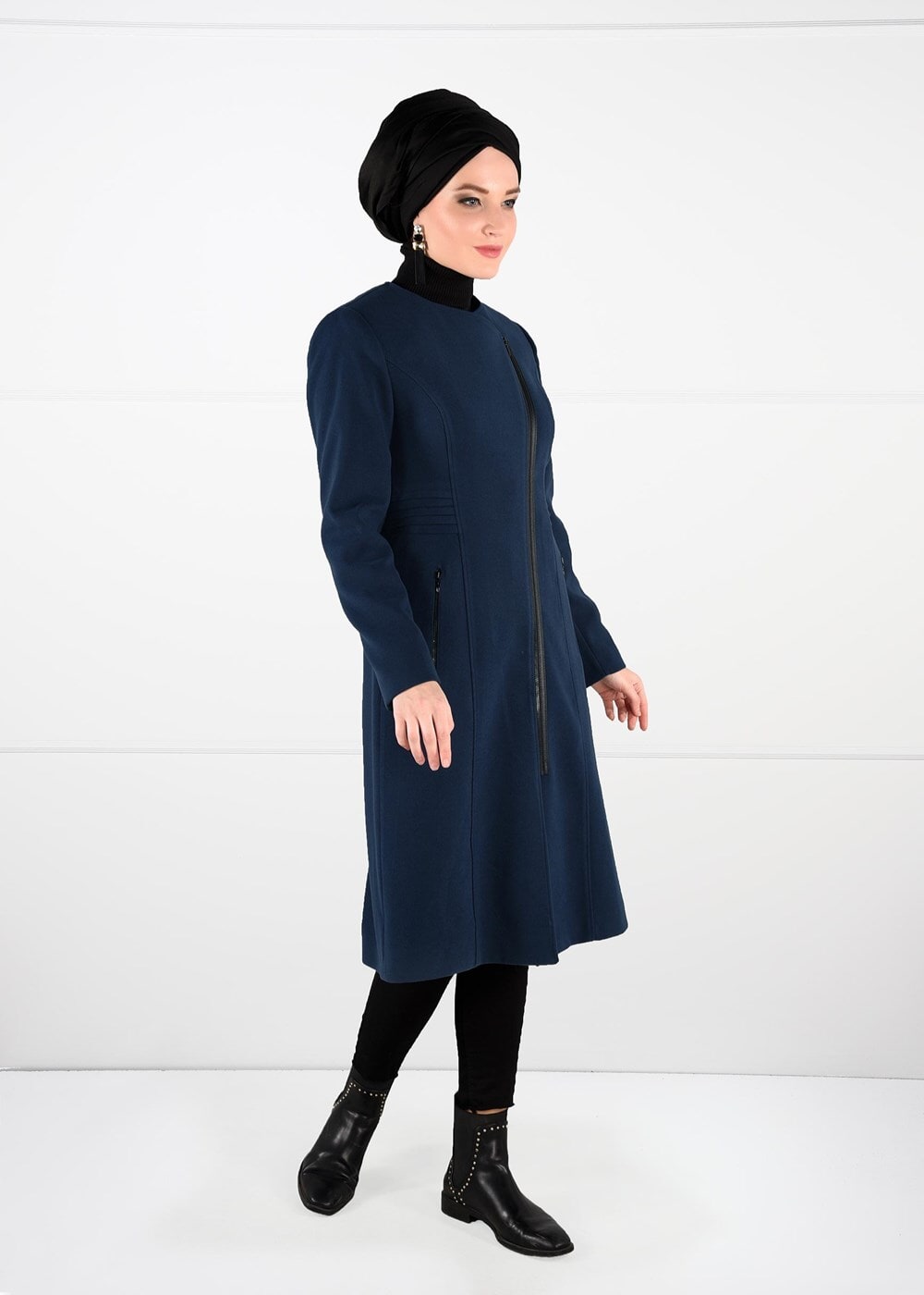 Tesettür giyim LACİVERT FERMUARLI KAŞE KABAN 9548 