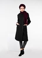 Tesettür giyim SİYAH BİSİKLET YAKA KAŞE KABAN 9555 