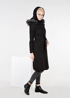 Tesettür giyim SİYAH KAPÜŞONU KÜRKLÜ TORBA CEP KABAN 9559 