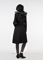 Tesettür giyim SİYAH KAPÜŞONU KÜRKLÜ TORBA CEP KABAN 9559 