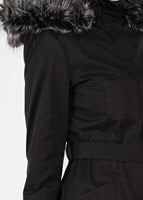 Tesettür giyim SİYAH KAPÜŞONU KÜRKLÜ TORBA CEP KABAN 9559 