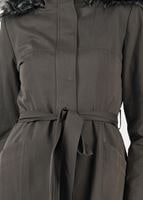 Tesettür giyim HAKİ KAPÜŞONU KÜRKLÜ TORBA CEP KABAN 9559 