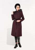 Tesettür giyim MÜRDÜM KAPÜŞONU KÜRKLÜ TORBA CEP KABAN 9559 