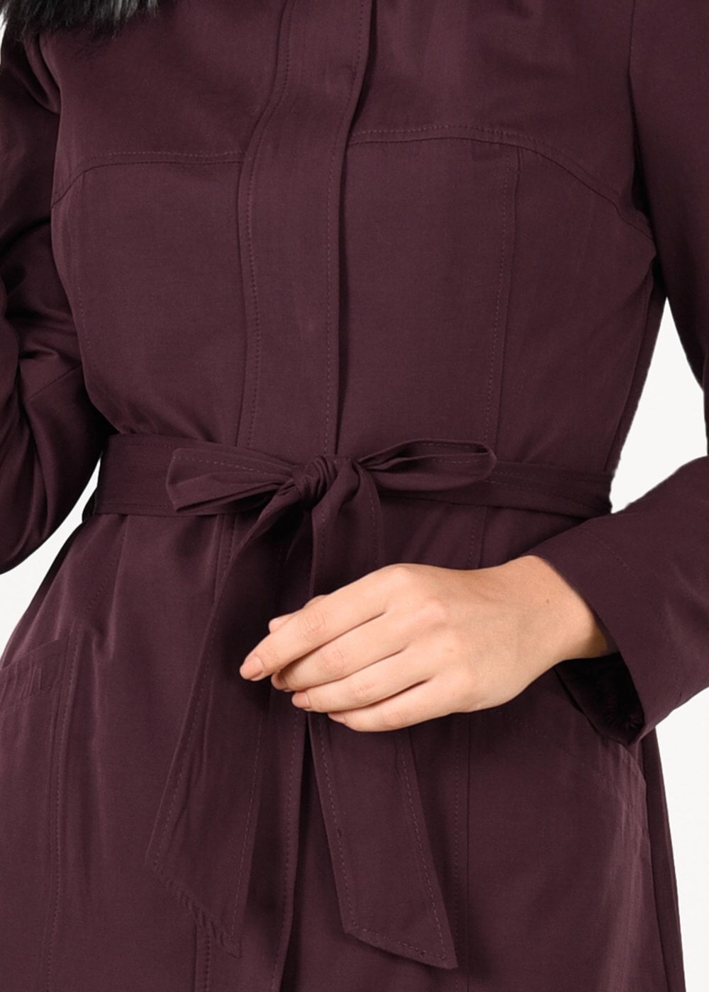 Tesettür giyim MÜRDÜM KAPÜŞONU KÜRKLÜ TORBA CEP KABAN 9559 