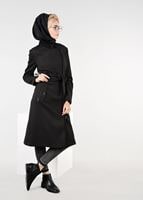 Tesettür giyim SİYAH KRUVAZE FERMUARLI KABAN 9560 