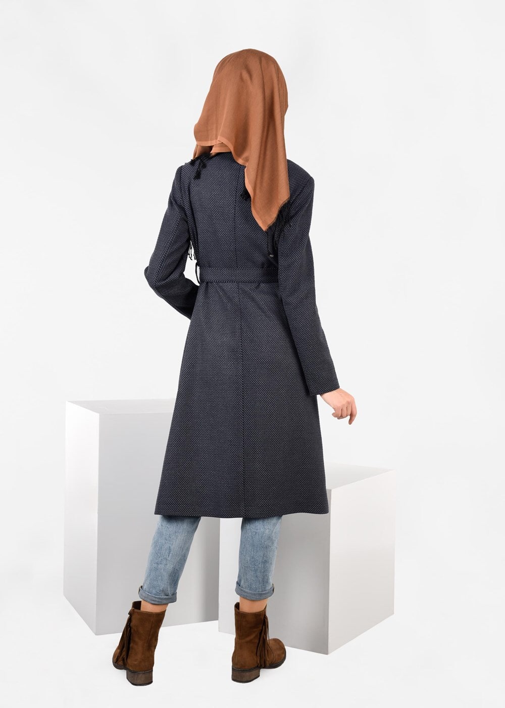 Tesettür giyim LACİVERT KRUVAZE FERMUARLI KABAN 9560 