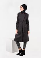 Tesettür giyim MÜRDÜM KRUVAZE FERMUARLI KABAN 9560 