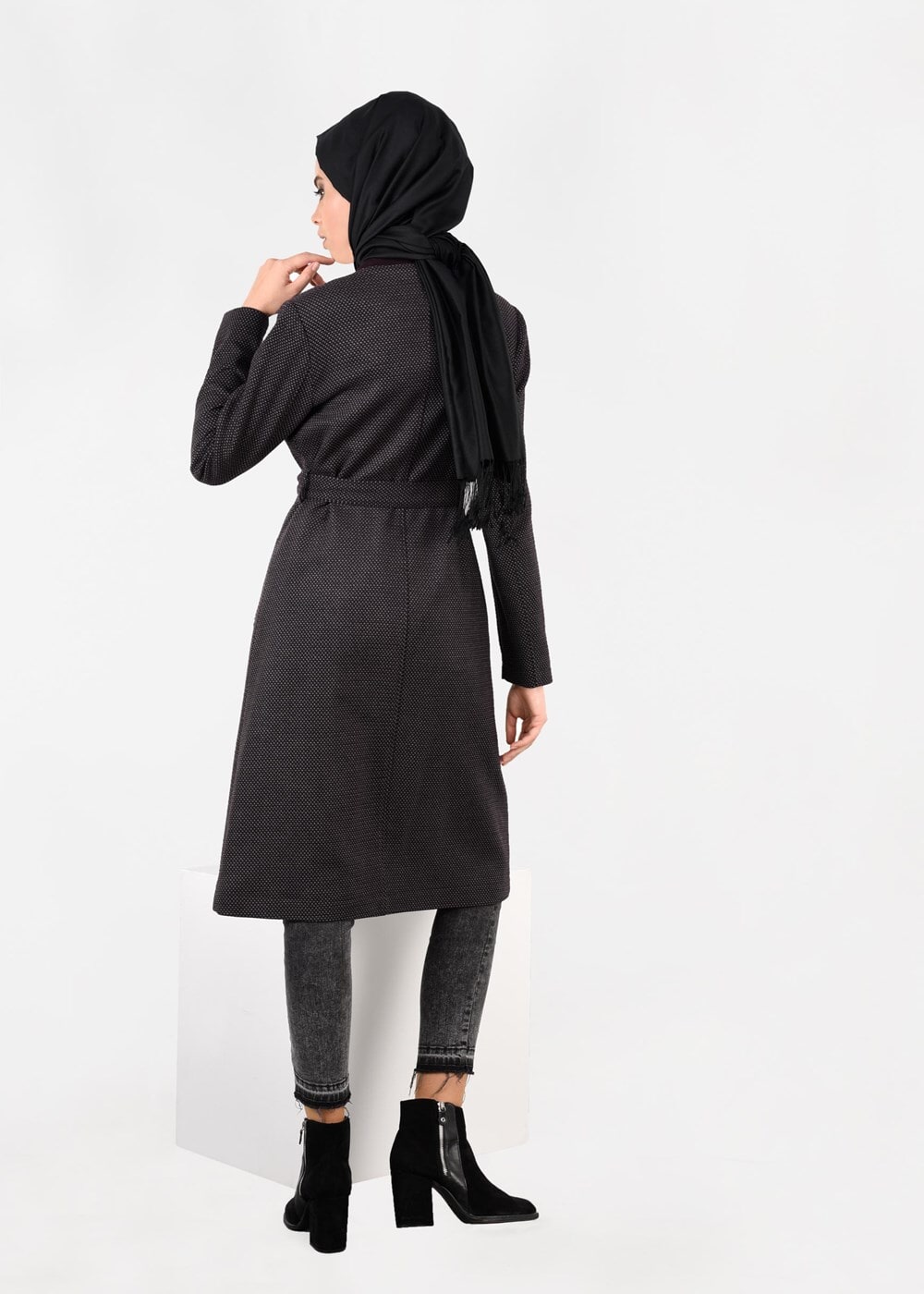 Tesettür giyim MÜRDÜM KRUVAZE FERMUARLI KABAN 9560 