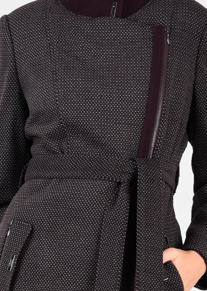 Tesettür giyim MÜRDÜM KRUVAZE FERMUARLI KABAN 9560 