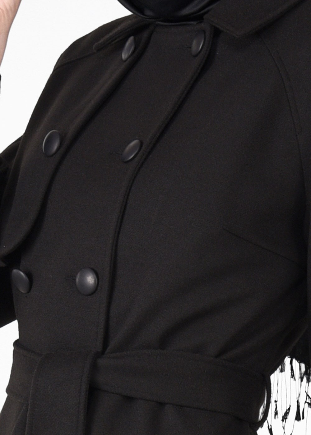 Tesettür giyim SİYAH KRUVAZE KUŞAKLI KABAN 9563 