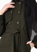 Tesettür giyim HAKİ KRUVAZE KUŞAKLI KABAN 9563 