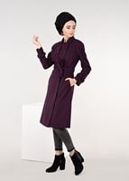 Tesettür giyim MÜRDÜM KRUVAZE KUŞAKLI KABAN 9563 