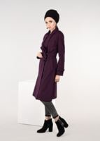 Tesettür giyim MÜRDÜM KRUVAZE KUŞAKLI KABAN 9563 