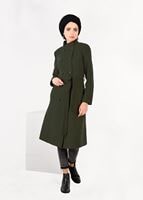 Tesettür giyim HAKİ DÜĞMELİ BALIKÇI YAKA KABAN 9564