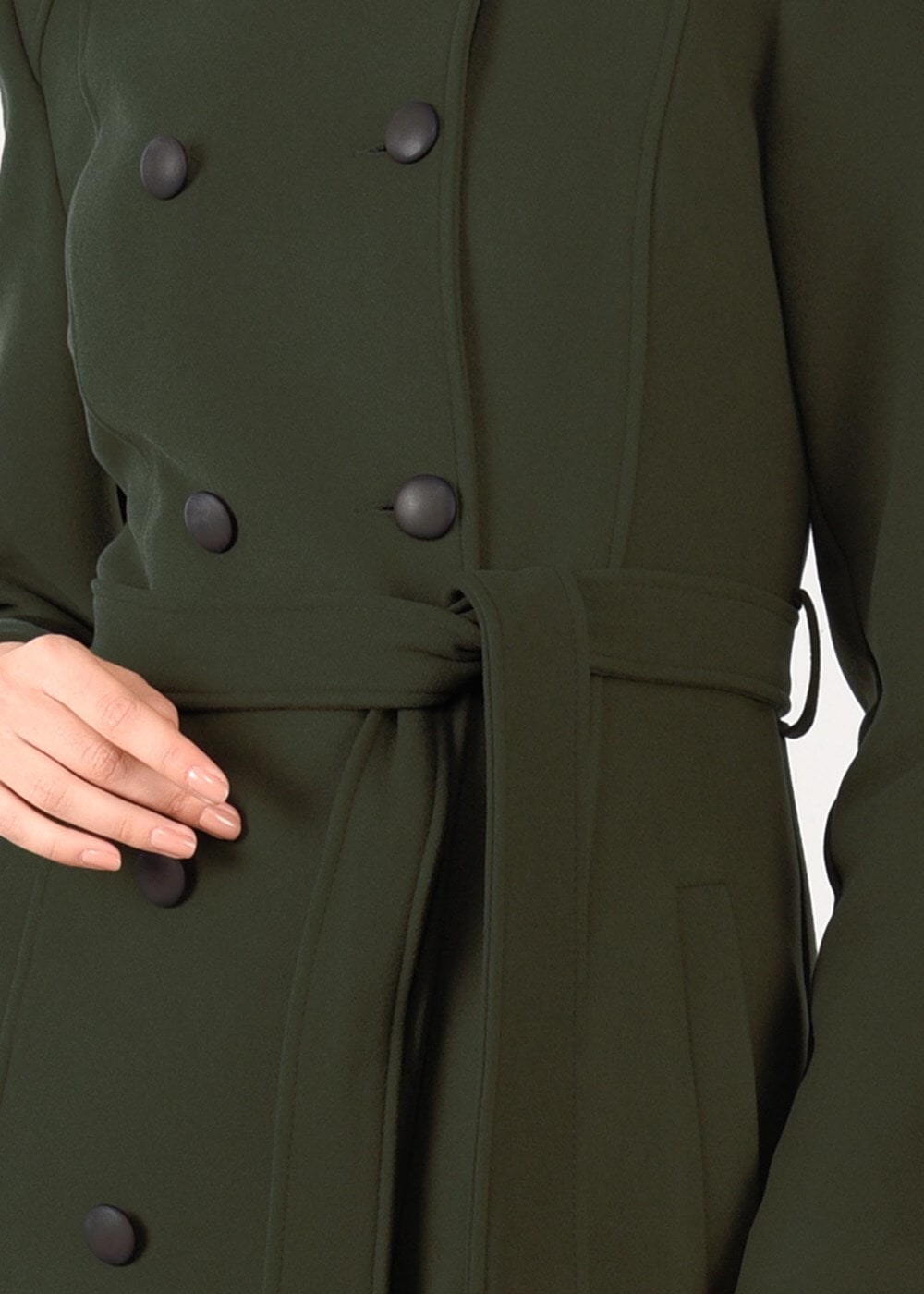 Tesettür giyim HAKİ DÜĞMELİ BALIKÇI YAKA KABAN 9564