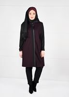 Hijab clothing PLUM FRONTAL-STRIPPED DOUBLE-COLOR WALKER COAT 9565 