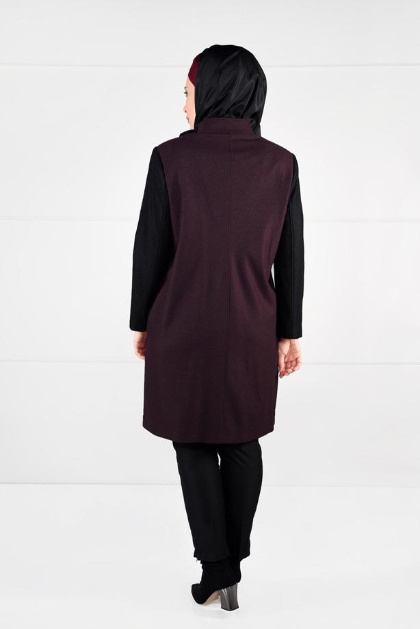 Vêtements hijab PRUNE MANTEAU EN LAINE À LIGNÉ EN DOUBLE-COULEUR 9565  - TRENDTESETTÜR