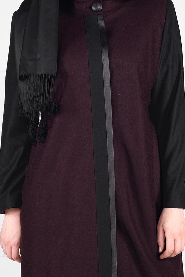 Vêtements hijab PRUNE MANTEAU EN LAINE À LIGNÉ EN DOUBLE-COULEUR 9565  - TRENDTESETTÜR