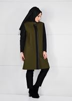 Hijab clothing GREEN FRONTAL-STRIPPED DOUBLE-COLOR WALKER COAT 9565 