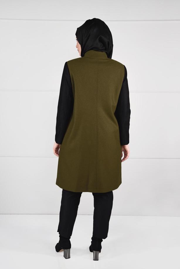 Vêtements hijab VERT MANTEAU EN LAINE À LIGNÉ EN DOUBLE-COULEUR 9565  - TRENDTESETTÜR