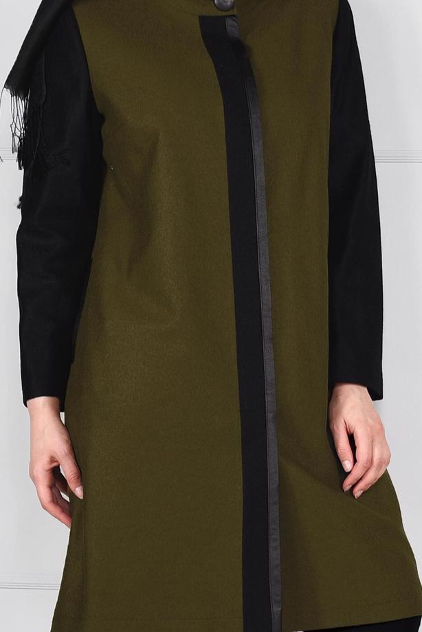 Vêtements hijab VERT MANTEAU EN LAINE À LIGNÉ EN DOUBLE-COULEUR 9565  - TRENDTESETTÜR