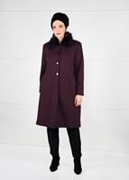 Tesettür giyim BORDO KÜRK YAKALI DÜĞMELİ KAŞE KABAN 9567 