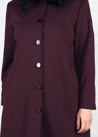 Tesettür giyim BORDO KÜRK YAKALI DÜĞMELİ KAŞE KABAN 9567 